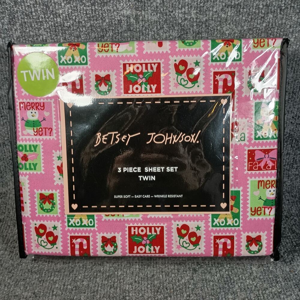 Betsey Johnson Sheet Set Twin Pink Holiday Christmas